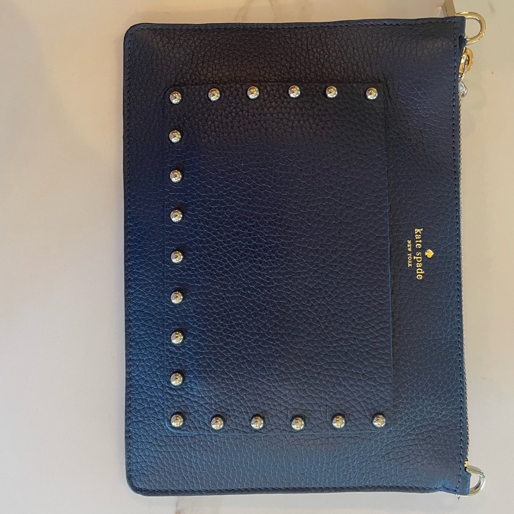 Brand new with tags Kate Spade Navy Studded Leather Pouch with chain.